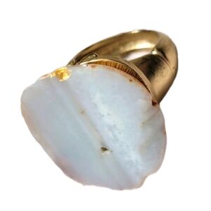Vintage Agate Gold Tone Copper Adjustable Ring 6-8